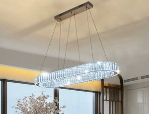 K9 Crystal Chrome Chandelier Light Mirror Stainless Steel Shine Lustre Hanglamp For Bedroom Modern Rings Adjustable Pendant Lamp