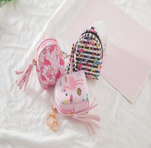 Tecknad Söt PU Mynt Purese Kids Key Pouch Vintage Flamingo Små Plånböcker Pojkar Tjejer Kvinnor Koppling Väskor Headset Hållare Storage Bag