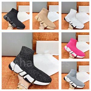 2023 Designer Knitting boots Casual Shoes Luxury Women Men Leather Lace Up Platform Oversized speed 2.0 Sole Sneakers Spend Lady Black White Red