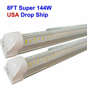 8FT LED T8 4FT LED Daytime Shop Light SMD2835 LEDs Tubos 144W Integrado 2.4M Linhas Duplas Iluminação de 25-Pack Stock em Tulbos Fluorescentes dos EUA