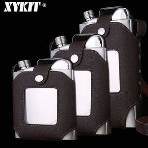 Xykit grande capacidade 18 26 35oz flasks de uísque de aço inoxidável marrom transparente coldre fivela masculina homens portáteis t200111