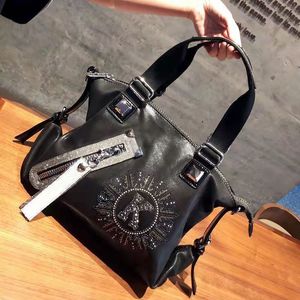 Bestseller Damen Messenger Bag Satchel Tote Luxurys Umhängetaschen Schlichte Ketten Strass Vielseitiger Reißverschluss Einzeln Weich Mit Riemen Große Canvas-Tragetasche GM Schwarz