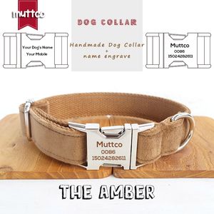 Muttco Engraved Dog Collar手作りペットストラップ小型犬のための琥珀色の調節可能な紛失子犬アクセサリー5サイズLJ201109