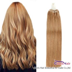 #12 Light Golden Brown Loop Micro Ring Human Hair Extensions Silky Straight Brazilian Remy Micro Silicone Bead Natural Hair 50g 0.5g/s