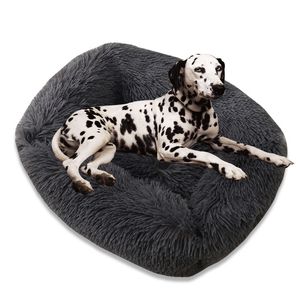 Cozy Plush Calming Pet Dog Bed Basket Square Cat Nest Hondenmand Soft Winter Warm Sleeping Mat House for Small Medium Large Dogs 201123