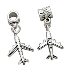 Alloy Aircraft Plane Charm Beads Antique Silver Dangle Fit European Bracelets B012 15.5x33mm 30pcs/lot