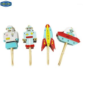 Stuzzicadenti All'ingrosso- [CHICCHIC] 24 pezzi Un set Robot aerospaziali Dirigibile Star Flyers Stile Cupcake Toppers Cake Picks Decorazione con QH00171