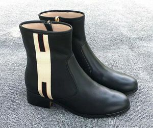 Hot Sales Women Chelse Boots Stripe Real Leather Ankle Booties Fashion Winter Flat Shoes With Web Band and Zipper With box