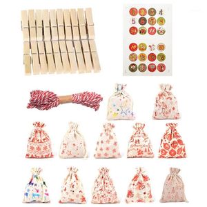Packing Bags Stamping Pattern Christmas Gift Bag Set Deer Santa Claus Linen Drawstring Pocket Cute Candy Bag1