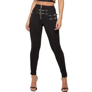 Calças Femininas Capris Mulheres Casuais Cinto Embelezado Deerskin Calças Skinny Zipper Botão Lápis Primavera Outono Inverno Moda Sexy