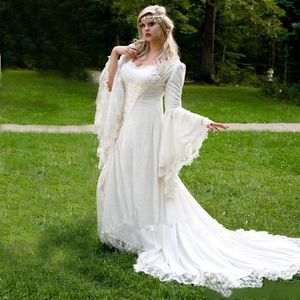 Abiti da sposa vintage in pizzo fatato Abiti da sposa A Line 2023 FlareCorsetto gotico avorio manica lunga Plus Size Abito da sposa vittoriano Abiti con lacci