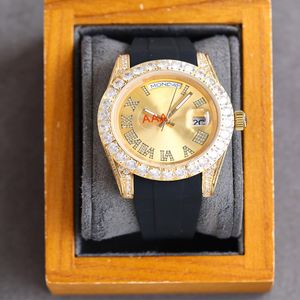 다이아몬드 시계 남성 시계 자동 기계 손목 시계 40mm 다이아몬드 디자인 방수 디자인 고무 스트랩 선물 캐주얼 손목 시계