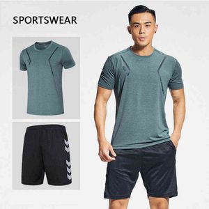 Mężczyźni Sportswear Kompresja Garnitury Sportowe Szybkie Suche Zestawy Runningowe Odzież Sporty Joggers Szkolenia Siłownia Dresy Dresy 2 sztuk / zestawy Y1221