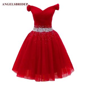 Vestidos Homecoming Beading fora do ombro Curto Vermelho Vermelho Formal Vestido Uma Linha Tulle Vestido de Festa Gravura Vestidos