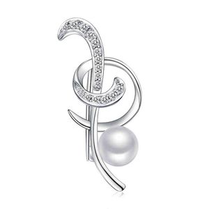 Sinya 925 sterling silver brooches AAAAA Natural pearl Treble notes style Fine gift for women with rotary clip pin backing