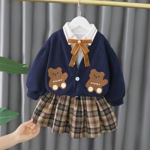 아기 소녀 패션 의류 세트 카디건 코트 + T 셔츠 + 스커트 아동복 가을 봄 아동복 1 2 3 4 년
