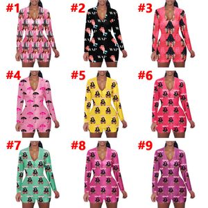 Women Designers Clothes 2021 Jumpsuit Sexy Slim Casual Pattern Printed Long Sleeve Shorts Ladies Fashion Home Onesies Rompers
