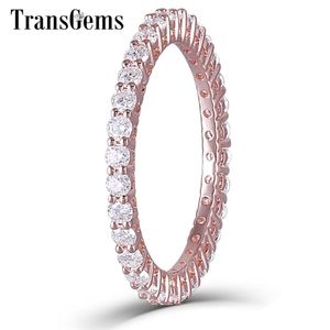 TransGems 14K 585 oro rosa 1.8mm F colore Moissanite Full Eternity Wedding Band per le donne Regali di anniversario Gioielleria raffinata Y200620