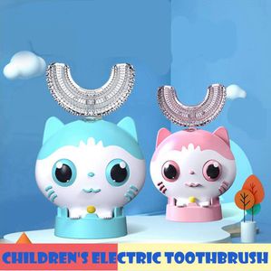 360 Derece Kid Elektrikli Diş Fırçası U Şeklinde Otomatik USB Şarj Çocuk Diş Sevimli Karton Ağız Ağız Bakımı Temizleme Fırçası LJJP652