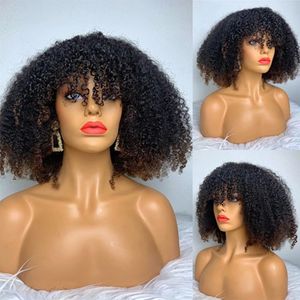 Ombre Brown #30 Full Machine Made Wigs With Bangs Brazilian Remy Afro Kinky Curly Machines Mades Fringe Wigs For Women Human Hair