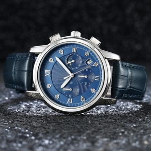 Luxury Mens Diamond Watches Top Märke Läderband Quartz 42mm Titta på Män Alla Dub-Dial Work Chronograph Wristwatches Man Alla hjärtans fars daggåva