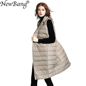 Newbang 브랜드 여성 긴 조끼 울트라 라이트 아래로 조끼 여성 민소매 방풍 경량 따뜻한 긴 Waistcoat LJ201021