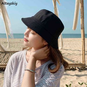 Kova Şapka Kadınlar Plaj Güneş Kremi Katlanabilir Kore Tarzı Basit Tüm Maç Açık Katı Sunhat Kadın Ins Gölge Caps Trendy Candy G220311