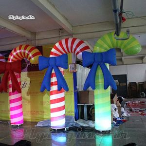Lighting Christmas Inflatable Candy Cane Balloon 3m Giant Multicolor Air Blown LED Candy Column With Ribbon For Promotion Events