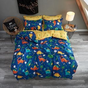 漫画恐竜寝具羽毛寝具子供の男の子のキルトカバーベッドシーツ枕カバーセットキングクイーンフルツインサイズY200111