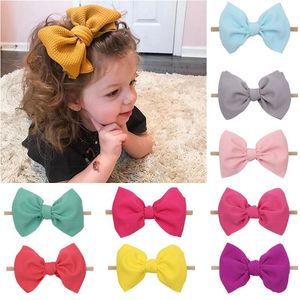 Dzieci Dziewczyny Solidna Hairband 6 Cal Wafel Nylon Headband Baby Girl Party Włosy Łuki na głowę Butików Akcesoria do włosów