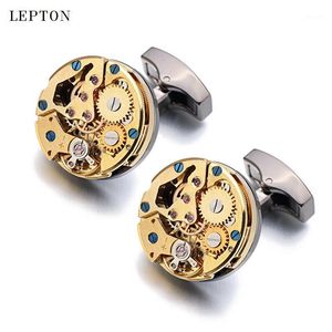 Cufflinks de movimento de relógio quente para inoxidável inoxidável steampunk engrenagem relógio mecanismo manguito de manguito para mens relojes gemelos1