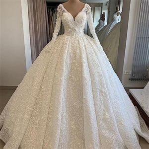 Personalizza Abiti da sposa Soffio Applique in pizzo Scollo a V Abiti da sposa Maniche lunghe 2022 Primavera Vestido De Novia Estido estido