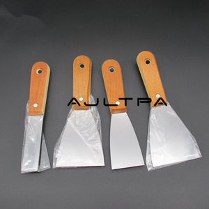 Wholesale stainless steel putty knife resale online - 120Pcs quot quot quot quot quot Stainless Steel Putty Knife Decoration Tools Solid Wood Handle Scraper Polished Mirror Scraper Blade Tool T200602