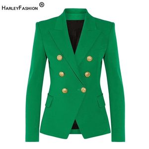 Harleyfashion clássico design mulheres estilo elegante blazers casuais cor slim outono verde blazer alta qualidade plus size lj201212