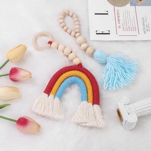 Nursery Decorations Wooden Bead String Garland Tassels Rainbow Hanging Ornaments Baby Stroller Pendant Children Toys 8 Designs DW6340