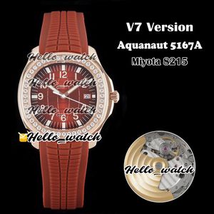 V7 Version New 5167 5167R-001 Miyota 8215 Automatic Mens Watch Brown Texture Dial Steel Case Diamond Bezel Brown Rubber Sport Hello_Watch