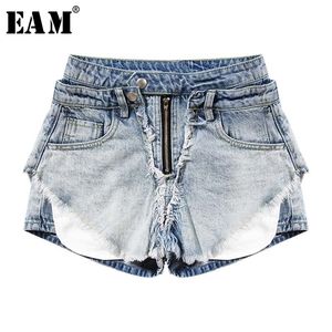 [Eam] Mulheres Burr Burr Split Joitn Larga Lugar Shorts Nova cintura alta Loose Fit Calças Moda Maré Primavera Verão 2020 1W330 T200701