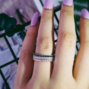 Anillo Pinky Para Mujer al por mayor-925 plata esterlina apilable oro negro eternidad anillo de finger de compromiso de la boda para las mujeres Pinky Tail Nail Jewlery R1090X