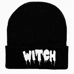 Hats Caps Quick Sale Witch Embroidered Wool Knitted Hat Children's Men's Autumn and Winter Warm Headgear Flat Embroidery