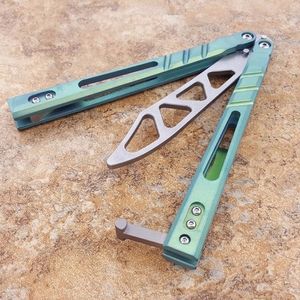 Balisong Green AB D2 Sanwich Titanium Handle Butterfly Training Treining Knife Buts System Crafts Martial Arts Collection KNVIES