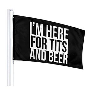 „I'm Here for Tits and Beer“-Flaggen, Outdoor-Banner, 90 x 150 cm, 100D-Polyester, 150 x 90 cm, hochwertige, lebendige Farbe mit zwei Messingösen