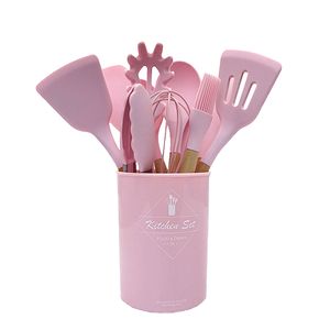 9 ou 12 pcs Pink Cooking Tools Set Premium Silicone Cozinha Cozinha Utensílios Conjunto com Caixa de Armazenamento Turner Tongs Sopa Sopa Sopa 201021