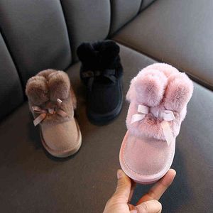 Rabbits Ears Boots Girls Suede Toddler Winter Boots Warm Fur Winter Shoes for Girl Bow Band Baby Snow Boots Kids Footwear C11181 220105