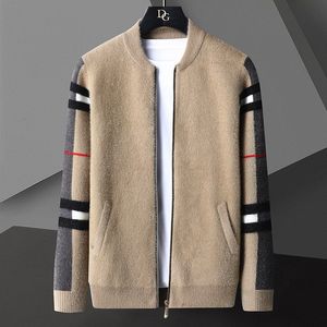 영국 스타일 포켓 남성 지퍼 자켓 카디건 패션 브랜드 가을 겨울 디자이너 카디건 플러스 사이즈 스플 라이스 컬러 니트 자켓