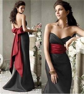 Elegant Black And Dark Red Mermaid Evening Dresses Sexy Backless Sweetheart Long Formal Party Gowns Pleats Simple Corset Satin Prom Pageant Dress Customize