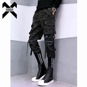 Camouflage Tactical Functional Cargo Byxor Joggare Män Ribbons Multi-Pocket Brousers Hip Hop Streetwear Harem Pant Black WB236 H1223