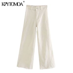 Kpytomoa النساء أنيقة الأزياء عالية الخصر مستقيم الجينز السراويل خمر سستة يطير جيوب الإناث الكاحل بنطلون pantalones 201029