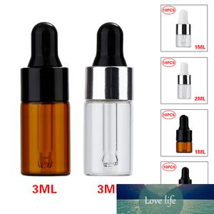 10st 1ml / 2ml / 3ml Amber Glass Droppar Flaska med Pipett Essential Olja Tom Dispenser Flaskor Travel Bottle WholeSale