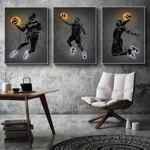 Scarpe da basket al Neon Sport poster e stampa Street Wall Art Picture Abstract Canvas Painting Idea regalo Man Office Home Decor