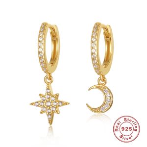 Hoop Huggie 925 designer earrings S925 Sterling Silver Star MoonChristmas female asymmetric luxury jewelry